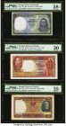 Portugal Banco de Portugal Lot Of Three PMG Graded Examples. 20 Escudos 1960; 1929-40 Pick 163; 143 Two Examples PMG Choice About Unc 58 EPQ; Very Fin...