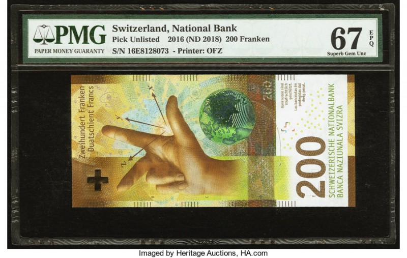 Switzerland Schweizerische Nationalbank 200 Franken 2016 (ND 2018) Pick UNL PMG ...