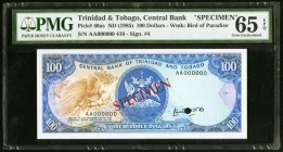 Trinidad And Tobago Central Bank of Trinidad and Tobago 100 Dollars ND (1985) Pick 40as Specimen PMG Gem Uncirculated 65 EPQ. One POC is present.

HID...