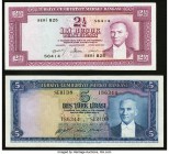 Turkey Central Bank of Turkey 2-1/2 Lira L. 1930 (1.7.1957) Pick 152a; 5 Lira L. 1930 (10.11.1952) Pick 154a Very Fine or Better. 

HID09801242017