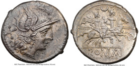 Anonymous (ca. 207 BC). AR denarius (19mm, 4.18 gm, 11h). NGC Choice XF 5/5 - 4/5. Rome. Head of Roma right, wearing pendant earring, beaded necklace,...
