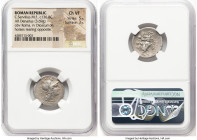 C. Servilius M.f. (ca. 136 BC). AR denarius (20mm, 3.69 gm, 4h). NGC Choice VF 5/5 - 3/5. Rome. ROMA, head of Roma right, wearing pendant earring, bea...