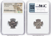 L. Postumius Albinus (ca. 131 BC). AR denarius (18mm, 10h). NGC Choice VF. Rome. ROMA, draped bust of Diana right, bow and quiver over shoulder, weari...