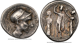 Cn. Blasio Cn. f. (ca. 112/1 BC). AR denarius (18mm, 3.94 gm, 10h). NGC Choice VF 3/5 - 4/5, flan flaw. Rome. CN•BLASIO•CN•F, helmeted head right (Sci...