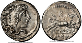L. Thorius Balbus (ca. 105 BC). AR denarius (19mm, 3.86 gm, 11h). NGC AU 4/5 - 4/5. Rome. I•S•M•R, head of Juno Sospita right, clad in goat-skin / L•T...