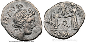 C. Egnatuleius C.f. (ca. 97 BC). AR quinarius (16mm, 1.70 gm, 7h). NGC Choice VF 3/5 - 3/5. Rome. C•EGNATVLEI (NAT and VL ligate)•C•F•Q, laureate head...