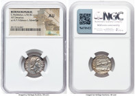 C. Malleolus (ca. 96 BC). AR denarius (18mm, 3h). NGC AU, brushed. Rome. A•ALB•S•F-L•METEL, laureate head of Apollo right; star below / C•MAL, Roma se...