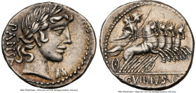 C. Vibius C. f. Pansa (ca. 90 BC). AR denarius (19mm, 3.83 gm, 5h). NGC Choice XF 5/5 - 5/5. Rome. PANSA, laureate head of Apollo right; caps of Diosc...