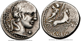 C. Vibius C. f. Pansa (ca. 90 BC). AR denarius (18mm, 3.80 gm, 9h). NGC Choice Fine 2/5 - 2/5, graffiti. Rome. PANSA, laureate head of Apollo right; c...