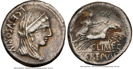 L. Marcius Censorinus (ca. 82 BC). AR denarius (18mm, 3.39 gm, 4h). NGC Choice VF 5/5 - 2/5, edge chips. Rome. L•CENSORIN, diademed, draped, and veile...