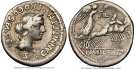 C. Annius T.f. T.n. and L. Fabius L.f. Hispaniensis (ca. 82-81 BC). AR denarius (19mm, 3.79 gm, 11h). NGC Choice Fine. Rome. C•ANNI•T•F•T•N•-PRO•COS•E...