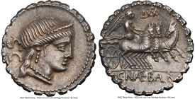 C. Naevius Balbus (79 BC). AR serratus denarius (19mm, 3.98 gm, 2h). NGC AU 5/5 - 3/5, light marks. Rome. Head of Venus right, wearing pendant earring...