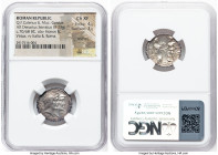 Q. Fufius Calenus & Mucius Cordus (ca. 70/68 BC). AR denarius serratus (20mm, 3.73 gm, 5h). NGC Choice XF 4/5 - 3/5, brushed. Rome. KALENI, jugate hea...