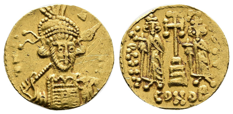 Constantine IV Pogonatus, with Heraclius and Tiberius, 668-685 AD. Gold Solidus ...
