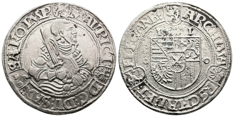Saxony. Silver Taler (40 mm, 28.79 g.). 1551. Annaberg Mint. Moritz. Mintmaster,...