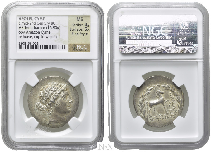 AEOLIS. Kyme. Tetradrachm (Circa 155-143 BC). Metrophanes, magistrate. 

Obv: ...