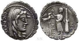 A. POSTUMIUS A.F. SP.N. ALBINUS. Serrate Denarius (81 BC). Rome