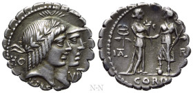 Q. FUFIUS CALENUS and MUCIUS CORDUS. Serrate Denarius (68 BC). Rome