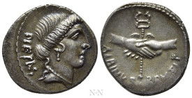 ALBINUS BRUTI F. Denarius (48 BC). Rome