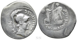 CN. POMPEIUS MAGNUS and M. POBLICIUS. Denarius (46-45 BC). Spanish mint