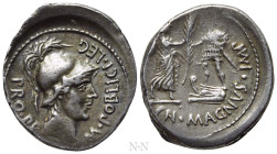 CN. POMPEIUS MAGNUS and M. POBLICIUS. Denarius (46-45 BC). Spanish mint