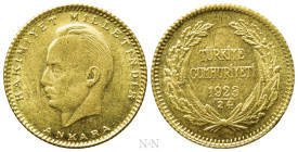 TURKEY. Republic. GOLD 25 Kuruş (1923/24 = AD 1947)