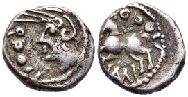 GAUL, Sequani. Q. Doci. Sam. F., circa 100-50 BC. Quinarius (Silver, 12 mm, 2.01 g, 3 h). Q DOCI Celticized head of Roma to left. Rev. Q DOCI / SAM F ...