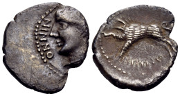 CENTRAL EUROPE, Helvetii. Mid 1st century BC. Quinarius (Silver, 14.5 mm, 1.32 g, 6 h). NINNO Male head to left. Rev. NINNO Boar standing to left. DT ...