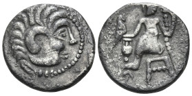 DANUBE REGION. Imitating Alexander III 'the Great', 2nd-1st century BC. Drachm (Silver, 16.5 mm, 3.24 g, 9 h). Stylized head of Herakles, wearing lion...