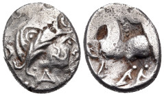 DANUBE REGION. Uncertain tribe, circa 2nd-1st century BC. Drachm (Silver, 15 mm, 2.43 g, 12 h), 'Kugelwange' type. Celticized laureate head of Zeus to...