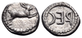 BRUTTIUM. Rhegion. Anaxilas, tyrant, circa 494/3-462/1 BC. Litra (Silver, 10.5 mm, 0.80 g, 5 h). Hare springing to right. Rev. REC ( retrograde ) with...
