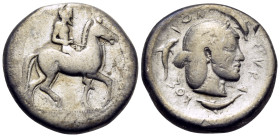 SICILY. Syracuse. Deinomenid Tyranny, 485-466 BC. Didrachm (Silver, 20 mm, 8.38 g, 4 h), under Gelon I, circa 485-480. Nude and bearded horseman ridin...