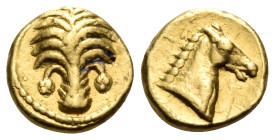 ZEUGITANA. Carthage. Circa 340-320 BC. 1/10 Stater (Gold, 7.5 mm, 1.03 g, 6 h). Palm tree with two bunches of dates. Rev. Head of horse to right. CNP ...