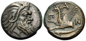 CIMMERIAN BOSPOROS. Pantikapaion. Circa 310-304/3 BC. Tetrachalkon (Bronze, 22 mm, 8.29 g, 12 h). Bearded head of satyr with animal ear to right. Rev....