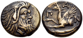 CIMMERIAN BOSPOROS. Pantikapaion. Circa 310-304/3 BC. Tetrachalkon (Bronze, 21 mm, 8.20 g, 12 h). Bearded head of satyr with animal ear to right. Rev....