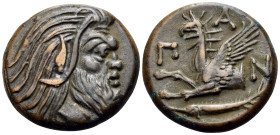 CIMMERIAN BOSPOROS. Pantikapaion. Circa 310-304/3 BC. Tetrachalkon (Bronze, 21 mm, 7.28 g, 11 h). Bearded head of satyr with animal ear to right. Rev....