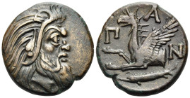 CIMMERIAN BOSPOROS. Pantikapaion. Circa 310-304/3 BC. Tetrachalkon (Bronze, 21 mm, 7.38 g, 12 h). Bearded head of satyr with animal ear to right. Rev....