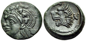 CIMMERIAN BOSPOROS. Pantikapaion. Circa 310-304/3 BC. (Bronze, 20 mm, 6.97 g, 12 h). Head of beardless satyr to left, wreathed with ivy. Rev. Π-Α-Ν He...