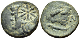 CIMMERIAN BOSPOROS. Pantikapaion. Circa 304/3-250 BC. (Bronze, 21 mm, 5.33 g, 12 h). Head of beardless satyr to left; countermark consisting of a twel...