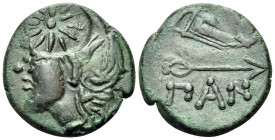 CIMMERIAN BOSPOROS. Pantikapaion. Circa 304/3-250 BC. (Bronze, 21.5 mm, 5.71 g, 1 h). Head of beardless satyr to left, wreathed with ivy; for undertyp...