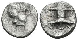 CIMMERIAN BOSPOROS. Pantikapaion. Circa 200-150 BC. Diobol (Silver, 11.5 mm, 1.18 g, 6 h). Laureate head of Apollo to right. Rev. ΠΑ Thymiaterion. HGC...