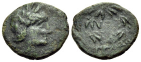 CIMMERIAN BOSPOROS. Pantikapaion. Circa 180-170 BC. (Bronze, 12 mm, 1.01 g, 12 h). Head of young Satyr to right. Rev. Π[ΑΝ] below wreath. Anokhin 1064...