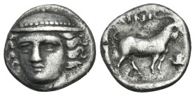 THRACE. Ainos. Circa 405/4-403/2 BC. Diobol (Silver, 10.5 mm, 1.22 g, 12 h). Head of Hermes facing slightly to left, wearing petasos. Rev. AINI Goat s...