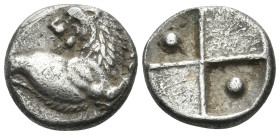 THRACE. Chersonesos. Circa 386-338 BC. Hemidrachm (Silver, 13 mm, 1.83 g). Forepart of lion to right, with head turned back to left. Rev. Quadripartit...