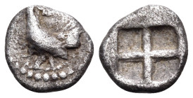 THRACE. Selymbria. Circa 492/0-473/0 BC. Hemiobol (Silver, 8 mm, 0.38 g, 4 h). Cockerel standing to left. Rev. Quadripartite incuse square. HGC 3.2, 1...