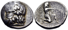 ISLANDS OFF THRACE, Thasos. Circa 340-300 BC. Didrachm (Silver, 20 mm, 7.16 g, 11 h). Bearded head of Dionysos to left, wearing wreath of ivy leaves w...