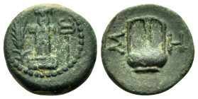 THRACE. Sestos. Circa 300 BC. (Bronze, 11.5 mm, 1.23 g, 6 h). Herm; in left field, grain ear; in right field, kerykeion. Rev. Σ-Η Amphora. HGC 3.2, 16...