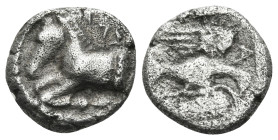 KINGS OF THRACE. Sparadokos, circa 464-444 BC. Diobol (Silver, 10 mm, 1.09 g, 6 h), Olynthos (?). ΣΠΑ Forepart of horse to left. Rev. Eagle flying rig...