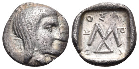KINGS OF THRACE, Odrysian. Sitalkes/Saratokos, circa 410-380 BC. Obol (Silver, 11 mm, 0.83 g, 11 h), uncertain mint, possibly Thasos. Male head (Sarot...