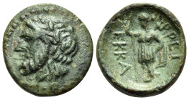 THESSALY. Ekkarra. Circa 325-320 BC. Chalkous (Bronze, 14 mm, 1.85 g, 1 h). Laureate head of Zeus to left. Rev. EKKA-PPEI Artemis standing to left, he...